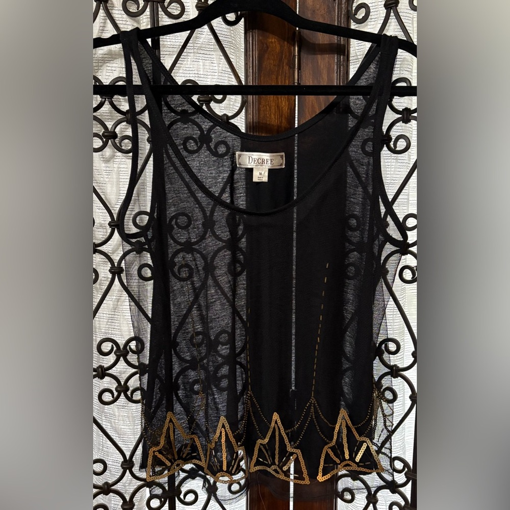 Decree Black and Gold Sheer Tank Top